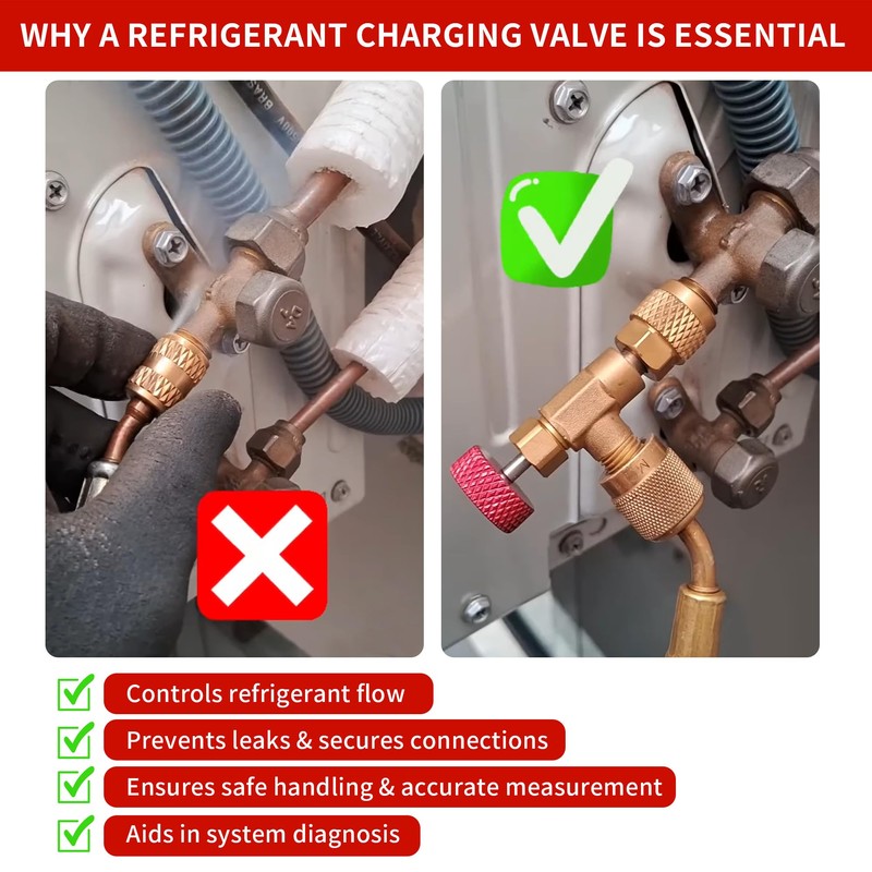 2Pcs Refrigerant Charging Valve Set, 5/16" Safety Adapter Flow Control