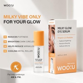 WOO:U Suero bajo los ojos con vitamina C y péptidos, cuidado de la piel coreano lechoso para hinchazón, ojeras y arrugas, probado por dermatólogos, an