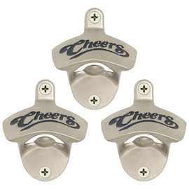 HAIICEN Cheers Bottle Opener Wall Mounted, Stainless Post Mounted Bottle Cap Opener for Backyard Gazebo Patio (3 PCS)