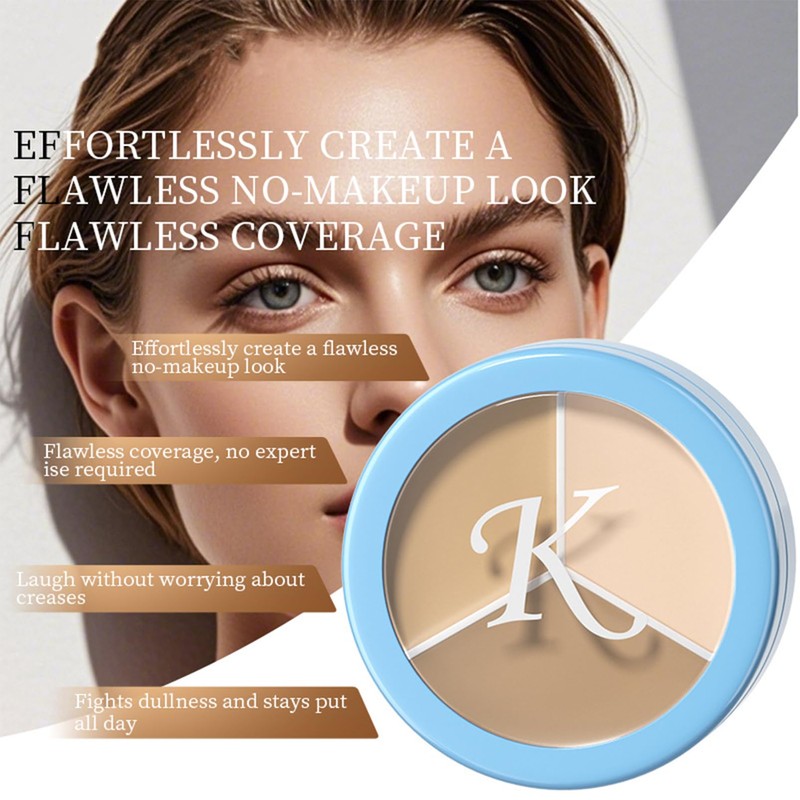 Cream Concealer Full Coverage Palette with Brush, 3 Colour Corrector