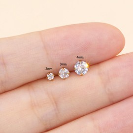 TOLOWOBK Stud Earrings for Women Multiple Piercings, Tiny 2mm 3mm 4mm Cartilage Earring for Helix Tragus Diamond Stud 14K Gold Plated Hypoallergenic Cubic Zirconia Screw Back Earrings For Women Girls