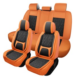 otoez Car Seat Covers Full Set, Nappa Leather Seat Covers for Cars with Lumbar Support, Breatheable Automotive Seat Cover Protector Universal Fit for Most Car Sedan SUV Truck, Black & Orange