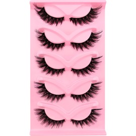 Cat Eye Lashes Fluffy 18mm Curly Volume Eyelashes, that Look Like Extensions Fox Eye Lashes, Wispy Faux Mink False Eyelashes 5 Pairs Pack(8X)