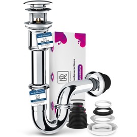 M. ROSENFELD HOME Pop-Up Drain Fitting with Overflow + Universal Pipe Siphon for Washbasin, Washbasin, Odour Trap Made of Brass