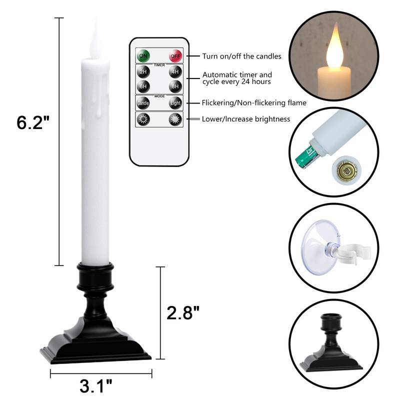 Wondise Flameless Window Candles with Timer & Remote, Battery Operated