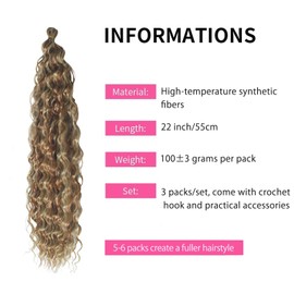 Dsoar Deep Wave Braiding Hair Ombre Deep Twist Wavy Synthetic Hair Highlight Curly Hair Extensions for Braids Ocean Wave Hair Bundles 22 Inch 3 Packs, 24/30#