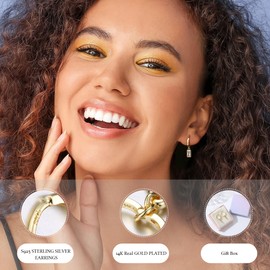 Kakonia 14K Real Gold Plated Huggie Hoop Earrings for Women S925 Sterling Silver Hypoallergenic Small Gold Hoop Earrings CZ Heart Pearl Dainty Charm Drop Dangle Earrings Jewelry Gift