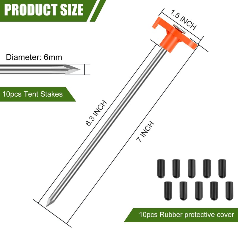 10PCS Tent Stakes Heavy Duty,7.1Inch Tent Pegs Non-Rust Metal Camping