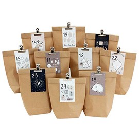 Papierdrachen DIY Advent Calendar to Fill - 24 Gift Bags and 24 Business Cards with Numbers and Metal Clips - Pink/Blue - for DIY - Christmas