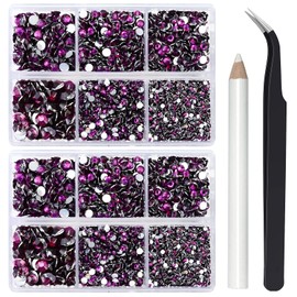 Briskbloom 10000PCS Grape Purple Rhinestones for Crafts Shoes Clothes, 2MM 3MM 4MM 5MM 6MM Flatback Rhinestone for Nails Body Face Art, Glue Fix Rhinestone Gems Mixed 5 Sizes SS6-SS30