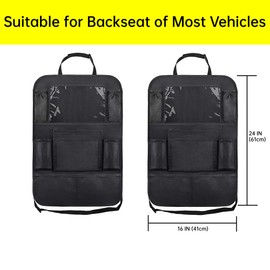PHOUQEE Car Backseat Organizer with 10" Tablet Holder, 2 Pack Seat Back Kick Protector for Kids Travel Essentials - Universal Fit for Cars, SUVs, and Trucks - Durable 600D Oxford Fabric