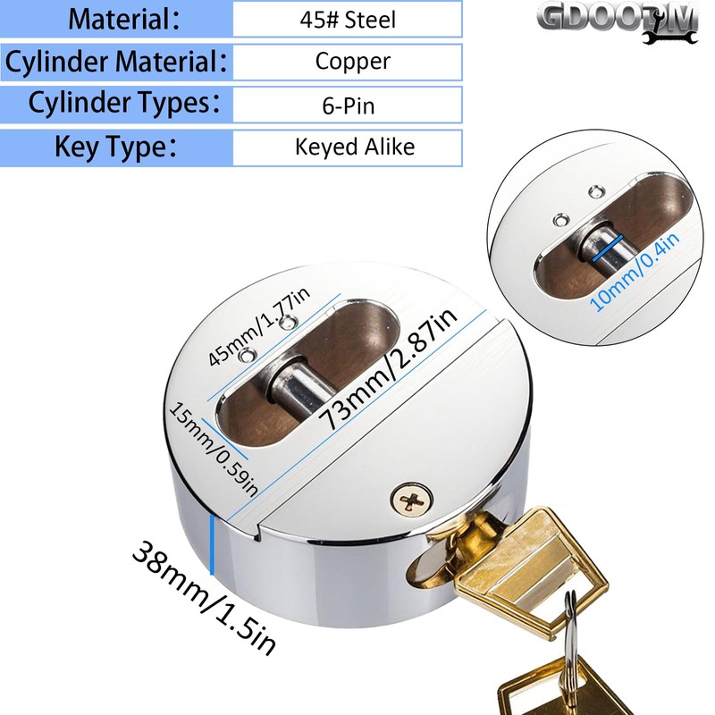 2 Pack Puck Lock, Hidden Shackle Padlock Heavy Duty Trailer