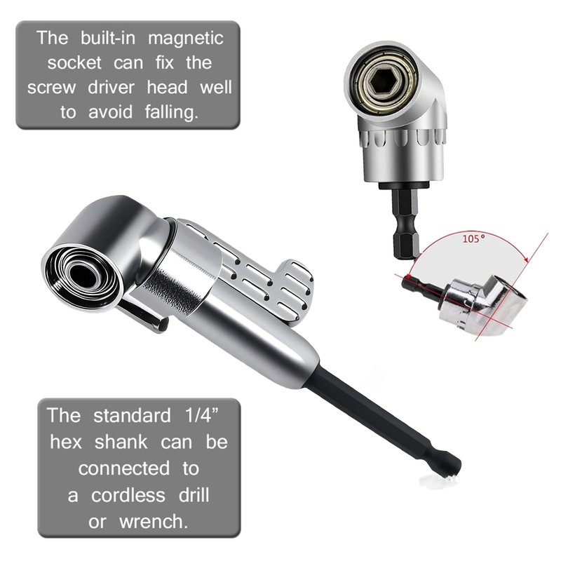 KAFENDA 2 PACK 105 Degree Right Angle Drill Adapter Hex