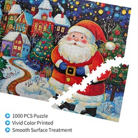 Santa's Yuletide Village Christmas Puzzles 1000 Pieces，Wooden Jigsaw Puzzle for Adults 1000 Pieces，Christmas Vacation Puzzle，Santa Holiday Challenge，Gifts for Family Festivities and Puzzle Lovers