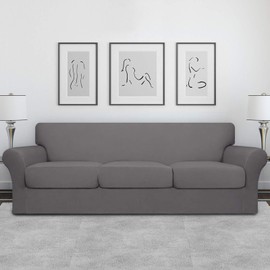 Easy-Going 4 Pieces Oversized Stretch Soft Couch Cover for Dogs - Washable Sofa Slipcover for 3 Separate Cushion Couch - Elastic Furniture Protector for Pets, Kids Light Gray