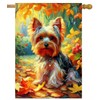 ShineSnow Oil Painting Cute Yorkshire Terrier Dog Autumn Maple Leaves