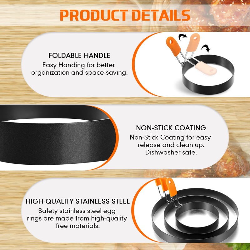 Patelai 6 Pcs Egg Ring Pancake Ring Set Stainless Steel