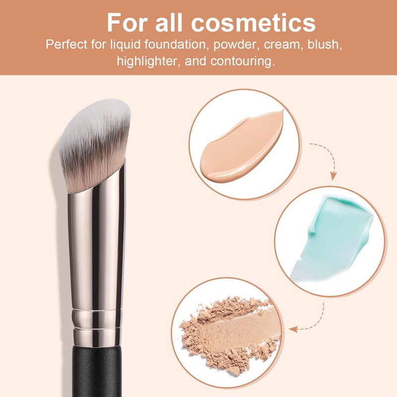 TEOYALL Foundation Contour Conceal Brush Set, 3PCS Angled Synthetic Kabuki