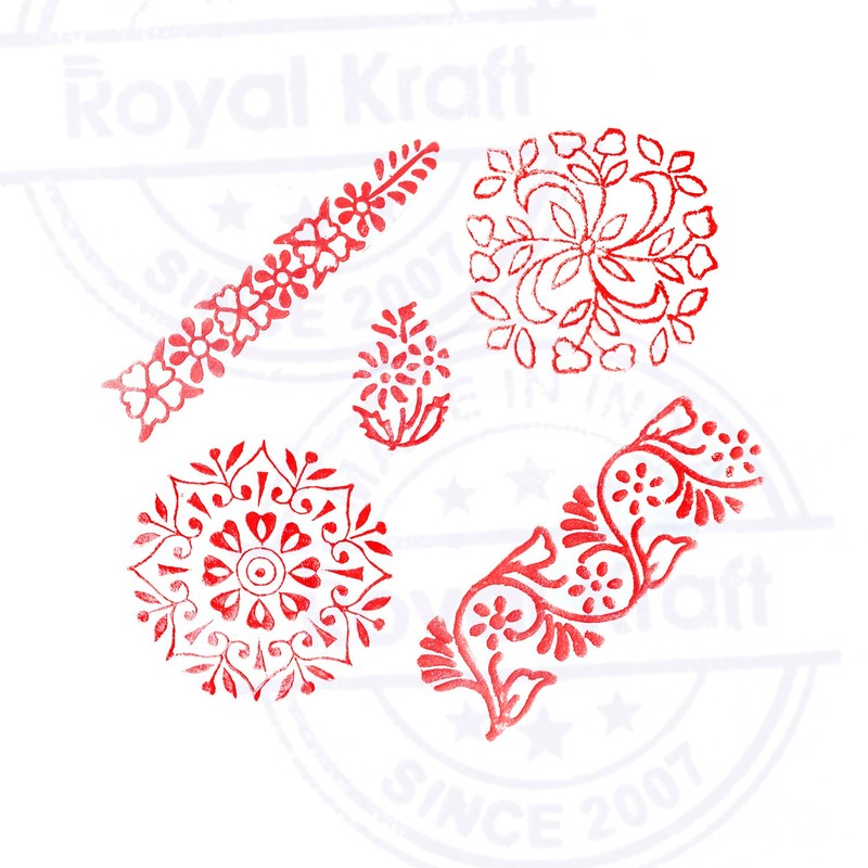 Henna Print Stamps Creative Floral Shape Wooden Blocks (Set of