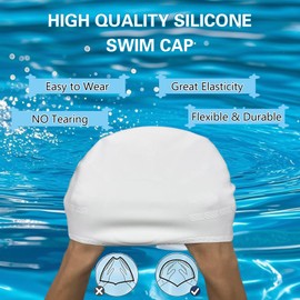 VANOLU Silicone Swim Cap for Long Hair Women & Men, 3D Ear Protection, Waterproof Anti-Slip Swimming Cap for Adults Teens