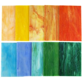 Lanyani (10 Sheets) Variety Stained Glass Sheets Pack, 4 x 6 inch Large Cathedral Glass Mosaic Tiles for Crafts, Mixed Opaque