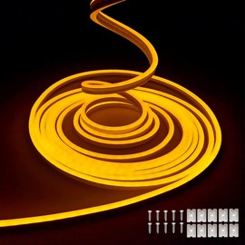 Maxlaxer Yellow LED Neon Strip Light，16.4ft/5m 12V Waterproof Flexible Light Strip for Indoor and Outdoor Decor, Bedroom, Kitchen, Party, TV Backlight.(Power Adapter not Included)
