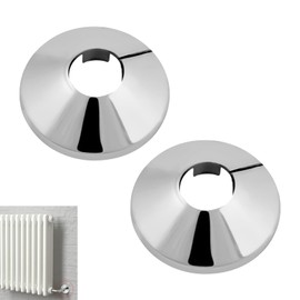 2 Pcs Chrome Radiator Pipe Covers 15mm, Radiator Pipe Collars Cover, Snap On Decorative Pipe Sleeve Rings for Floor Entry, Rad Valve Caps and Pipe Trims for Heating System and Central Heating Pipes