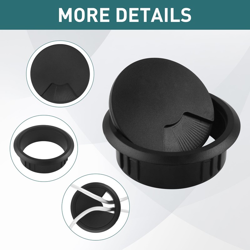 Pack of 9 Desk Cable Tidy, Plastic Cable Grommet, Black