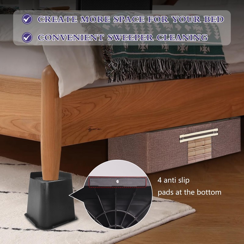 Sunifier Bed Risers 8 inch Heavy Duty, 4 Pack L