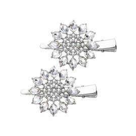 Pinzas para el pelo de cristal grandes con diamantes de imitación con diseño de flores de cocodrilo, clip de metal antideslizante, horquillas de pelo con diseño de pico de pato, para mujeres y niñas, accesorios de joyería para el cabello (plateado B)