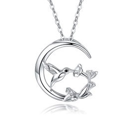 JUSTKIDSTOY Hummingbird Necklace 925 Sterling Silver Moon Hummingbird Pendant Necklace Jewelry Hummingbirds Gift for Women