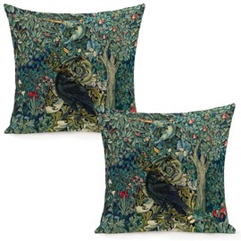 Set Of 2 William Forest Raven On Acanthus Leaves Blue Green Floral Morris Throw Pillow Covers 18x18 Inch Aesthetic Pillow For Bedroom Pillowcase Home Decor Living Room Cushion Case For Bed Sofa Couch