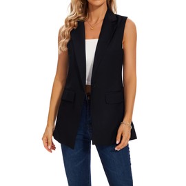 MINTLIMIT Waistcoat for Women Long Sleeveless Blazer Button Down Waistcoat Cardigan Blazers (Black XXL)