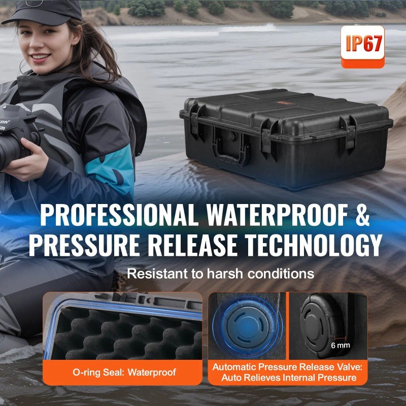 Heavy Duty Weatherproof Dry Box Case with Pre-cut Foam Retractable