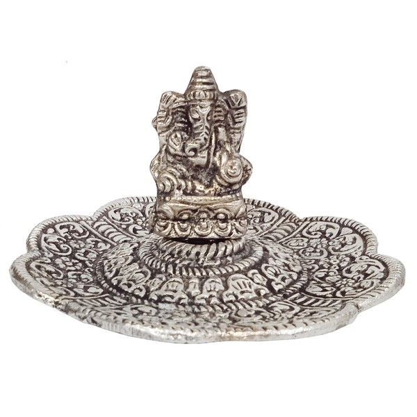 Purpledip Metal Incense Stick Holder Agarbatti Stand: Ganesha On Flower
