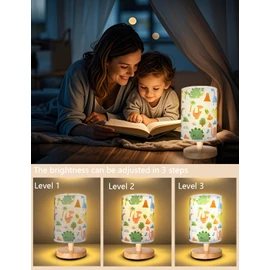 Kids Table Lamp for Bedroom,Dinosaur Room Decor for Boys,3 Level Dimmable Wood Nightstand Desk Base Flaxen Fabric Shade for Bedroom Living Room,Dinosaur Gifts for Boys(Dinosaur Lamp) (dinosaur)