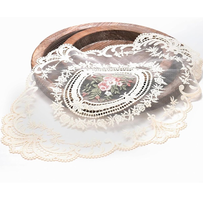 AIMALL 4-Pack Vintage Oval Crochet Placemats, Handmade French Lace Doilies,