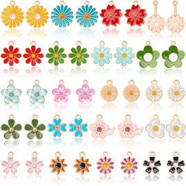 MARFOREVER 40 Pcs/20 Pairs Flower Charms for Jewelry Making, Spring Summer Floral Themed Charms Assorted Gold Enamel Charm Pendants for Bracelet Necklace Earrings Making Accessories Gift for Mom Women