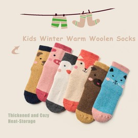 Girls Wool Socks Kids Winter Warm Socks Thick Thermal Crew Socks 6 Pairs Cute Animals 4-6 Years