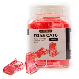 Spetstech RJ45 Connectors 50-Pack Cat 6 PASS - Through Connectors (Cat 6 Ends / Cat6 Plugs / RJ45 Modular Plugs/Ethernet Connectors) for Ethernet Cables (50, Red)