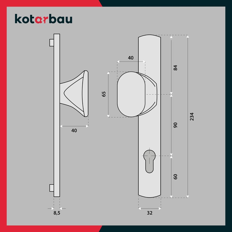 KOTARBAU® Handle Knob Set 90 mm Profile Cylinder Door Handle