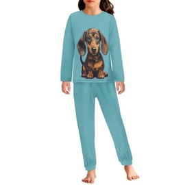 xixirimido Cute Dachshund Dog Kids Pajamas Set Boys Girls Soft Sleepwear Age 3-16 Long Sleeve All Seasons