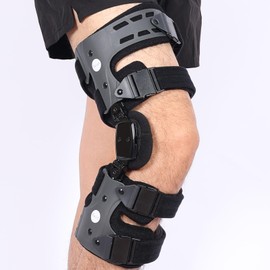 DOUKOM Osteoarthritis Unloader Knee Brace, OA Knee Brace for Arthritis Pain and Support, Low Profile Knee Support for Medial and Lateral Degeneration Knee Pain (Gray/Left)