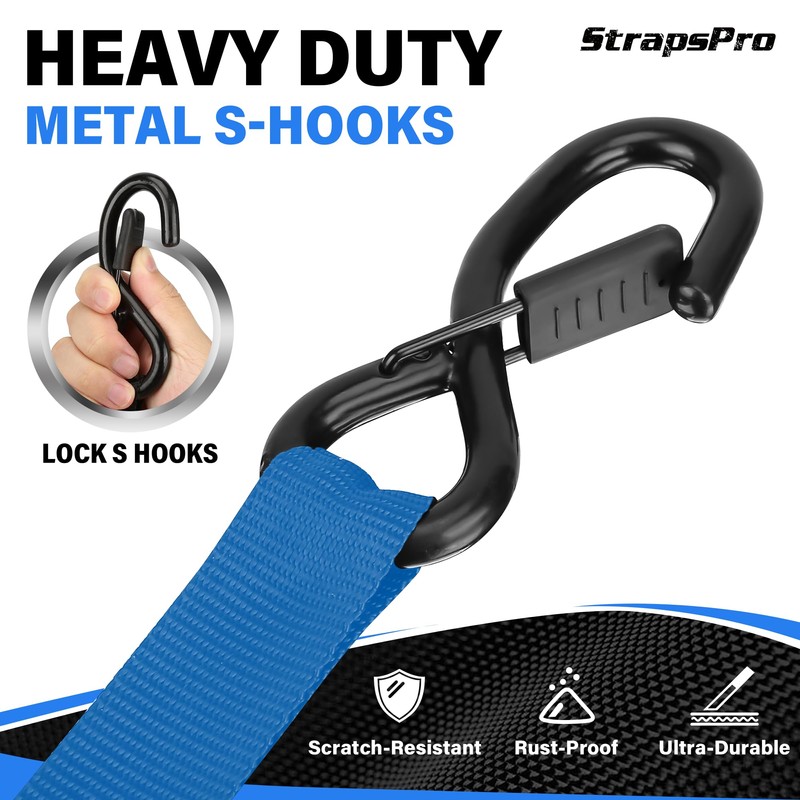 Retractable Ratchet Straps, 1763lb Break Strength Blue Self Retracting Ratchet
