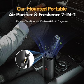 RoneAir Car Air Purifier, Cordless Portable Air Purifier for Car, Small Room, Office with True HEPA Filter, Travel Air Purifier for Smoke, 0dor & Dust with USB C, Aroma Chamber (Grey)