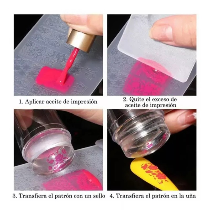 Dolores Set 12 Placa Sello Uñas Plantillas,estampador,raspador,bolsa