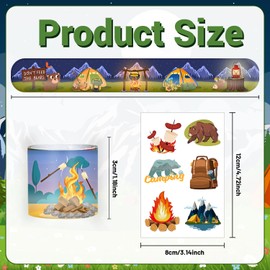 YYMYMGJ 96 PCS Camping Party Favors, 24 PCS Camping Slap Bracelets Wristbands 72 PCS Camping Temporary Tattoos Stickers Outdoor Adventure Camping Birthday Party Decorations Supplies for Kids