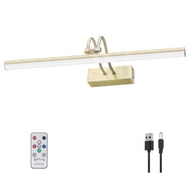 RAIFOOLLY Picture Light,16in Battery Picture Lights for Paintings,Full Metal Display Art Light with Timer and Dimmable for Wall,Frame, Portrait, Dartboard (Antique Brass)