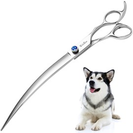 10inch Curved Dog Grooming Scissors Professional, VG10 Steel Dog Scissors for Grooming, 30 Degree Bend, Sharp Blade with CNC Screw & Round Blunt Tip, Pet Grooming Shears for Medium and Large Dogs Cats