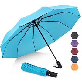 ZOMAKE Pocket Umbrella, Stormproof, Small Umbrella with Automatic Open/Close for Men and Women, Travel Umbrella with UV Protection, (Light Blue)